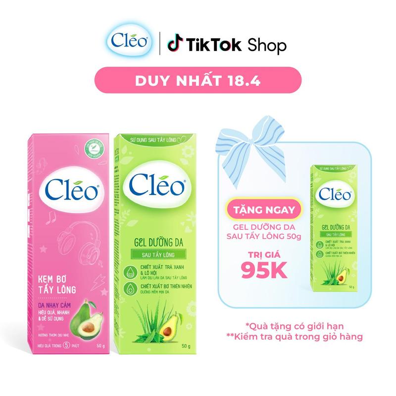 [MUA 1 NHẬN 3] Combo Kem Tẩy Lông Cho Da Nhạy Cảm Cléo Avocado Hair Removal Cream Sensitive Skin 50g và Gel Dưỡng Dịu Da Sau Tẩy Lông 50g