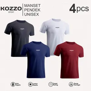 Paket 4 Pcs Baselayer Kozzo dan Polos Lengan Pendek 4 PCS Unisex Kaos Olahraga Sport Manset GYM