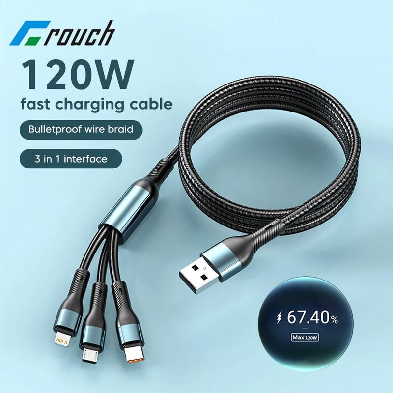Cáp USB C, 3 trong 1, Tương thích với iPhone 14, 13, 12, Pro Max, USB sang Type C, Cáp sạc nhanh, Tương thích với Micro và iOS, Thích hợp cho iPad, Samsung, Xiaomi và Máy tính bảng