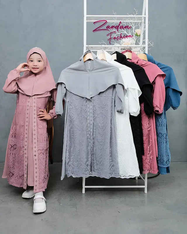Afifa gamis set anak perempuan malika mix cringkle/ gamis anak cantik elegant gamis set terbaru 1