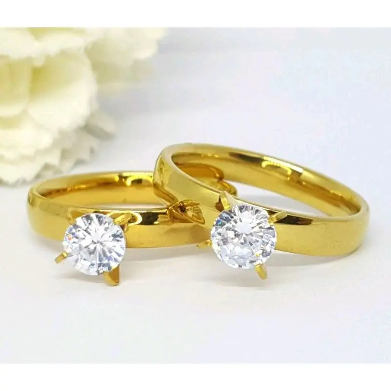 Cincin Titanium Asli Anti Luntur/Karat Awet Motif Polos Sedang Permata Diamon Gold Silver