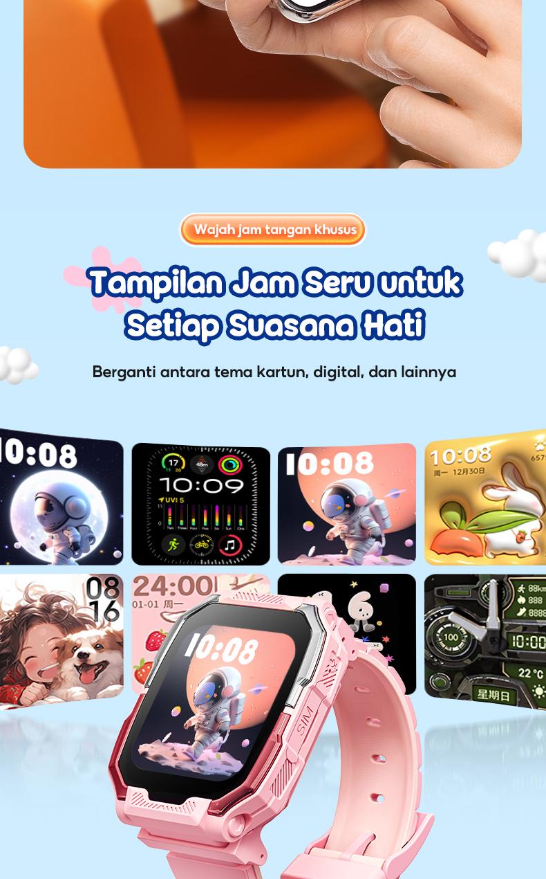 Kiumo Jam Tangan Anak 4G Kiumo Smartwatch Dengan Kamera Ganda Anti Air IP67 Smartwatch Anak Gps Digital Bluetooth Mirror Space Watch Running Ada Pace Smart Band Wifi Screen Monitor Smartwatch 360° Rotating Dual Camera HD Video Calling Jam Tangan Pink Lcd