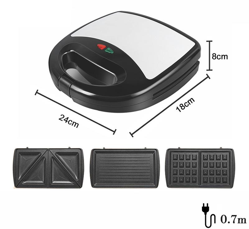 Product Introduction of Sandwich Machine 3-in-1 Replaceable Plate Household Multi-Function Waffle Machine Heating Electric Baking Pan Steak Cutter Pani Breakfast Machine Barbecue Plate Bread Maker Baking Tray 5