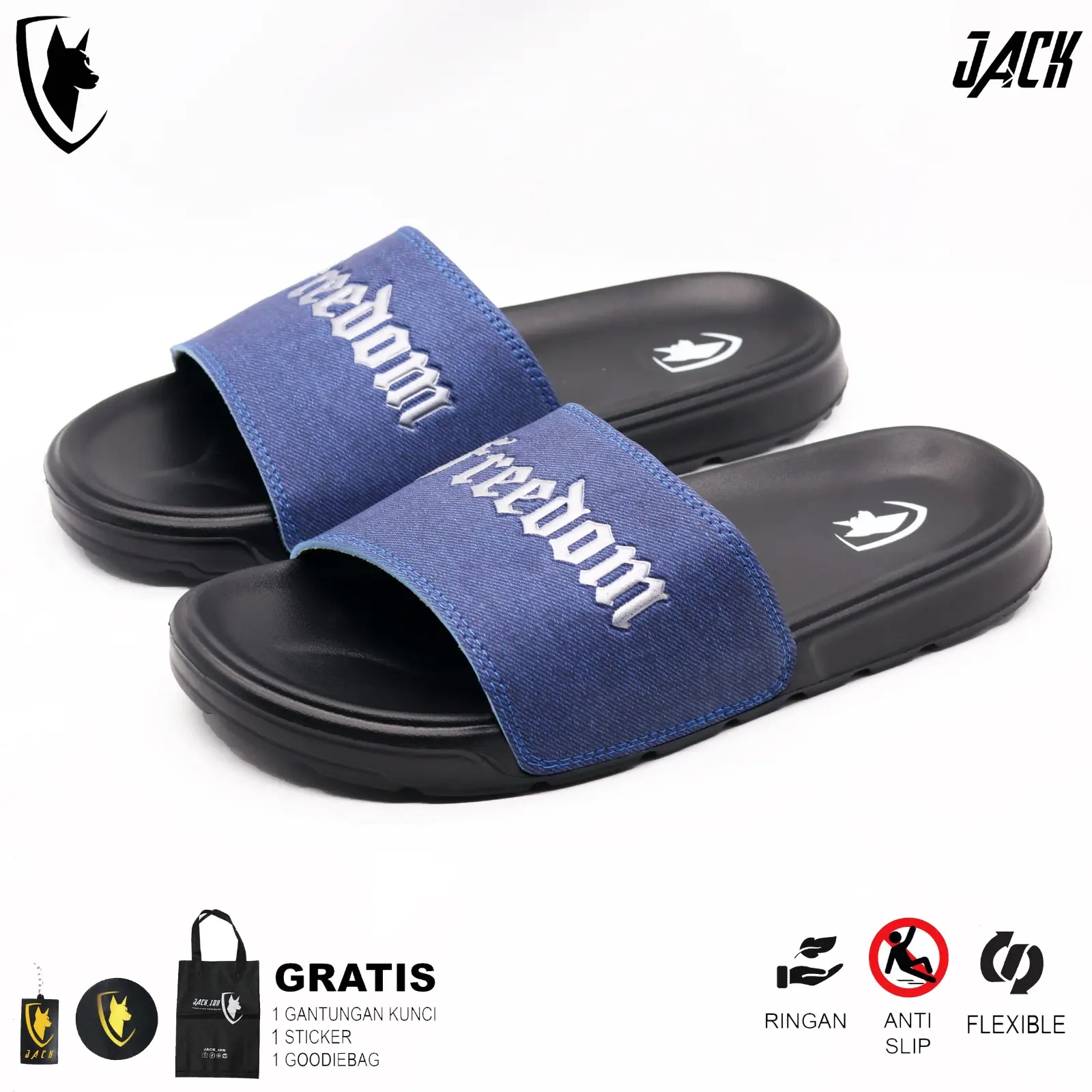 JACK IDN Sandal Slide Pria Sendal Slop Flip Flop | Sendal Selop FREEDOM NAVY