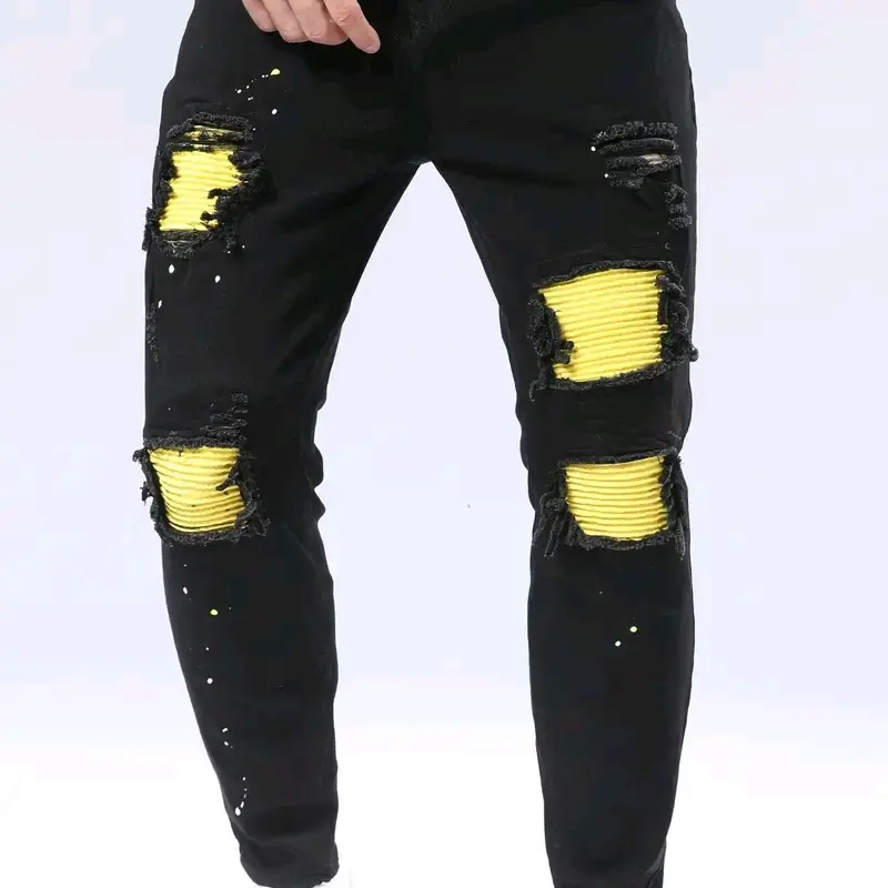 Celana Jeans Pria Skinny Panjang Hitam Dewasa Tambal Bikers Distro