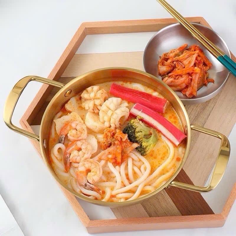 Nồi Nấu Mì Cay INOX Mạ Vàng, Chảo Đáy Sâu Chống Dính Làm Nồi Lẩu, Xào Nướng Tại Bàn, Dùng Được Bếp Gas, Bếp Điện Bếp Từ 1