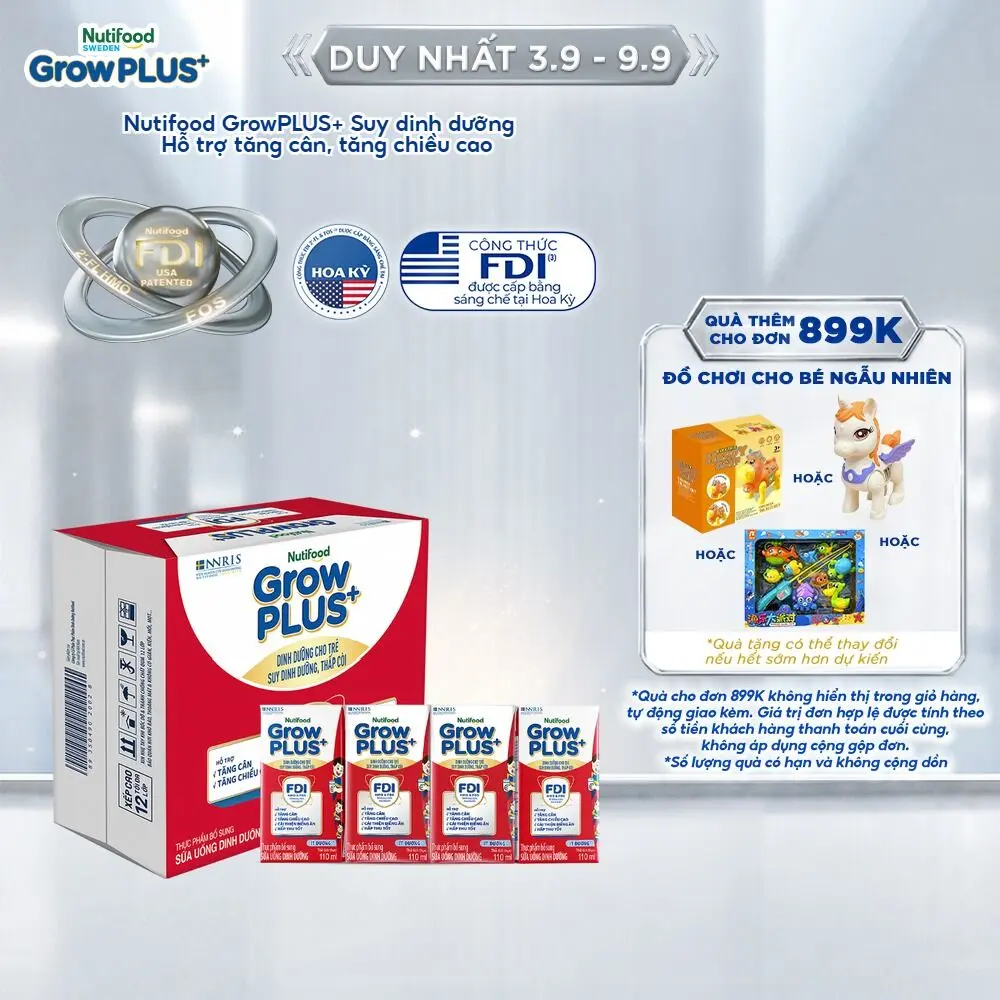 [Đỏ SDD]  Thùng 24 hộp 110ml Sữa Bột Pha Sẵn Nutifood GrowPLUS+ Suy Dinh Dưỡng (Đỏ) Ít đường -[LS]