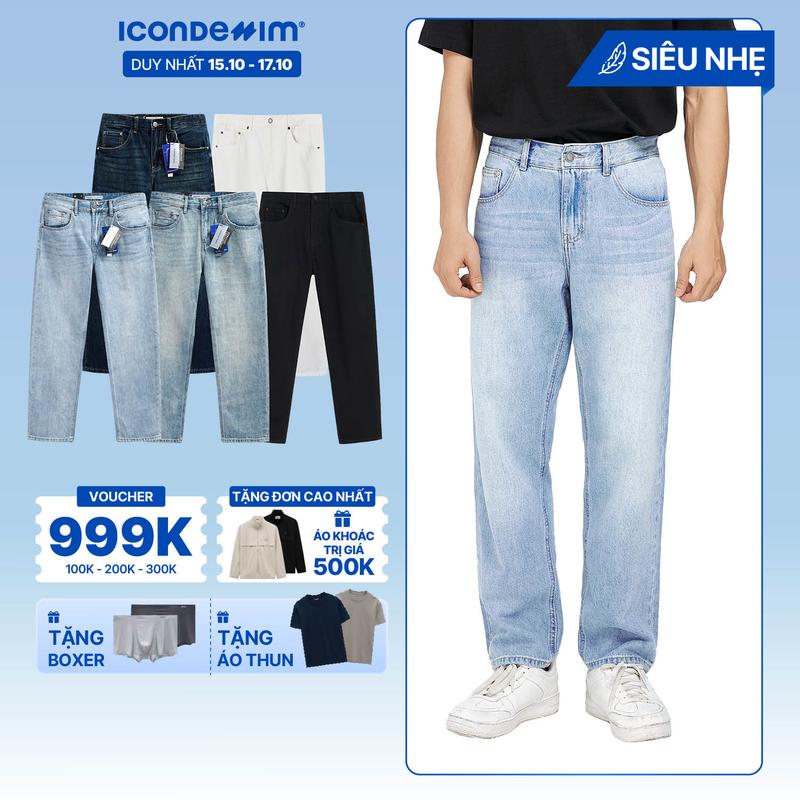 Quần jeans nam ICONDENIM, quần bò ống đứng, dáng suông, công nghệ Lightweight siêu nhẹ, chống nhăn tốt ICON105