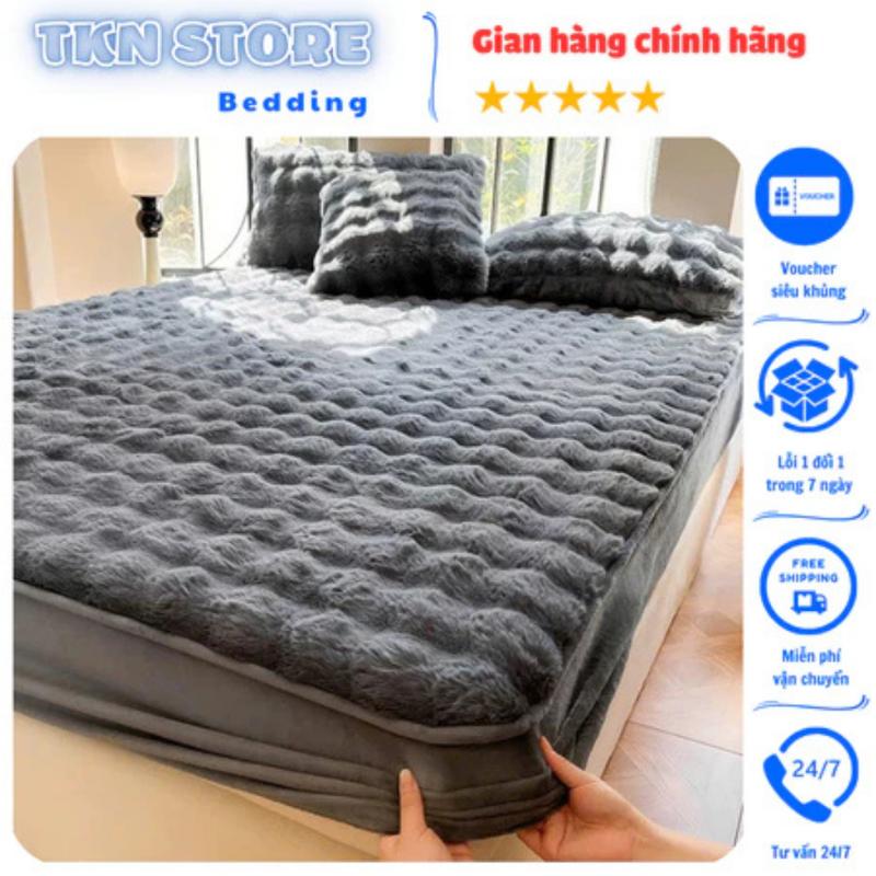  Bộ 3 món ga gối nỉ lông hồ ly dữ ấm cho mùa đông Ga giường vỏ gối lông chồn chất liệu mềm mại ấm áp không rụng lông 