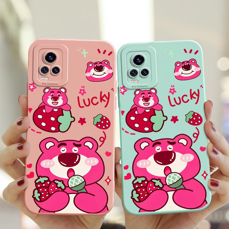 Ốp Gấu Dâu Tây May Mắn, Cho VIVO V20, V2025, V2024, V2040, Thiết Kế Mới, Ốp Khuyến Nghị, Chống Sốc, TPU Silicon Mềm Lỏng, Ốp Lưng Chống Sốc, Ốp Điện Thoại