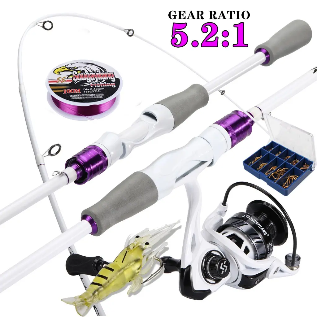 Sougayilang 1.8m Carbon Fishing Rod Spinning Reel Fishing Set with 5.2:1 Gear Ratio Stainless Steel Fishing Tackle