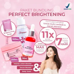 (4 product) Clearean Paket Bundling Perfect Brightening dengan 11x Active Ingredients & 7 Kulit Cerah Dalam 7 Hari Termasuk Sabun Pencerah Gratis