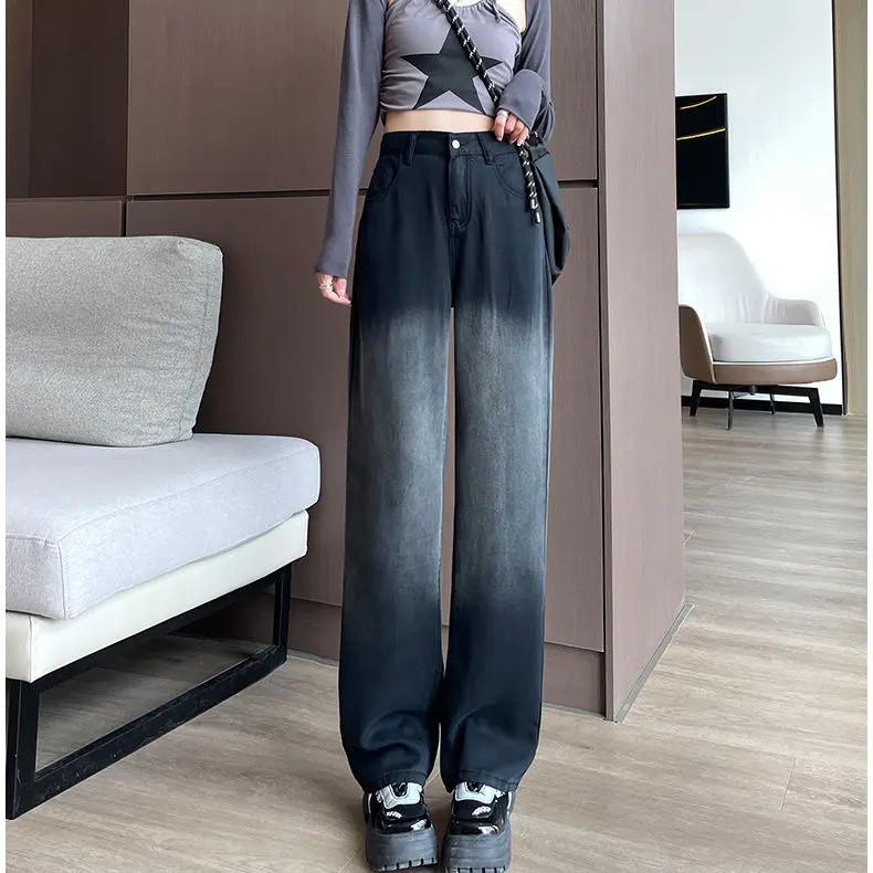 Wide leg jeans for women, 2024 Spring and Autumn collection, versatile, high waisted, hanging feeling, slimming, straight leg, loose floor pants