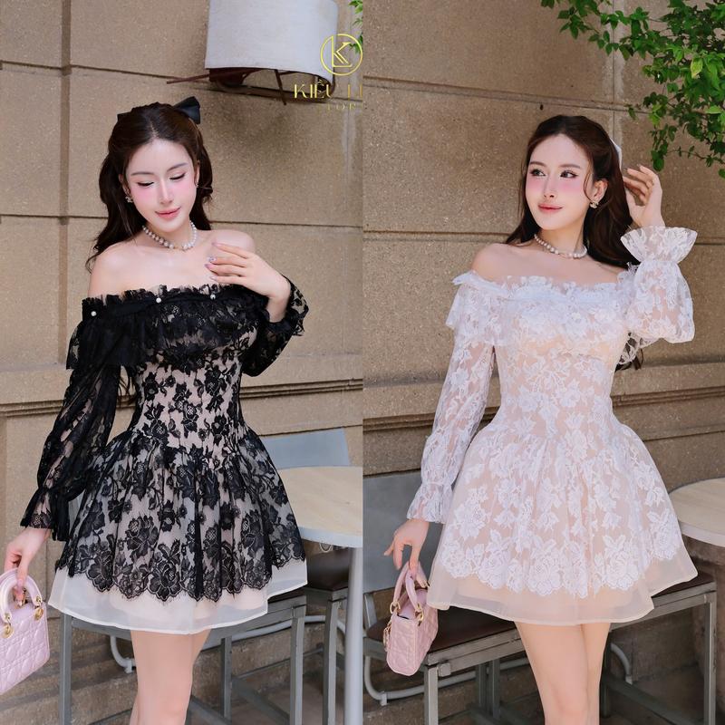 [Kiều Linh]-Váy Dự Tiệc Thiết Kế Trễ Vai KL590 chất liệu Ren Thêu Hoa, chân váy xếp tầng, quây bèo ngực, 2 Lớp Lót, Giấu Đường May