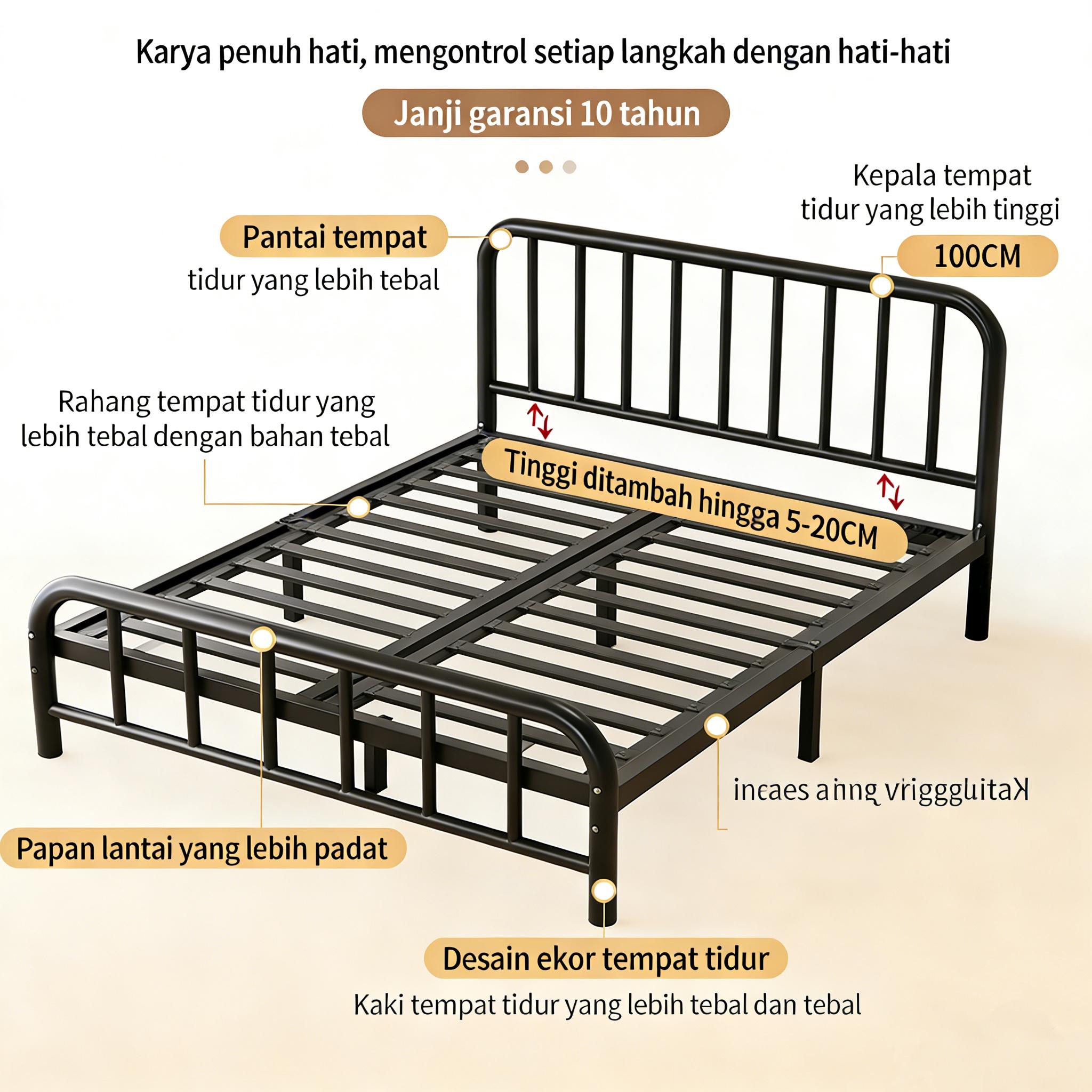 TETE_4 Ranjang Besi Tempat Tidur Dipan Tempat Tidur Ranjang Besi Dipan Besi Divan Besi Dipan Kasur Furniture Ranjang Besi Tempat Tidur Dipan Tempat Tidur Ranjang Besi Dipan Besi Divan Besi Dipan Kasur Furniture  Hitam/180×200×30CM [ Garansi lima tahun ]