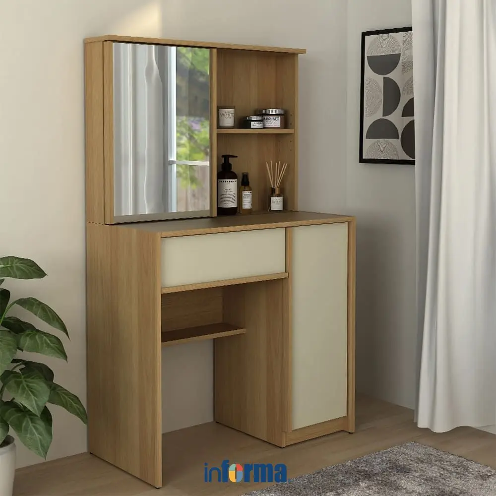 Informa Jena Meja Rias Dengan Cermin - Cokelat Euro Oak Vanity Table Meja Makeup Meja Dandan Vanity Desk