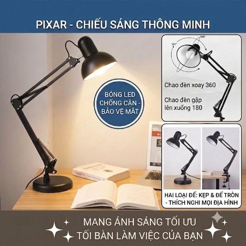 Đèn kẹp bàn học cỡ lớn – Gập linh hoạt, ánh sáng LED chống cận thị – Đèn để bàn học sinh, sinh viên-Đèn Bàn Học LED Kẹp Bàn Siêu Sáng – Gập Gọn Tiện Lợi, Chống Cận