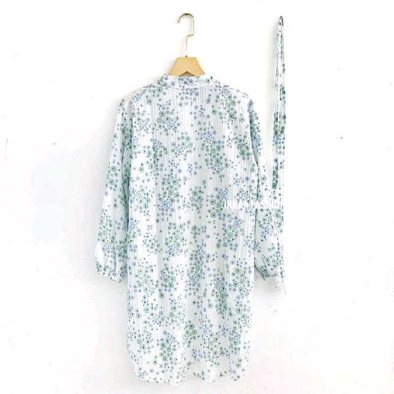 Tunik Lebaran Motif Muslim Panjang Busui ukuran Oversize Pakai Kancing Wanita Dress Etnik Bunga 4