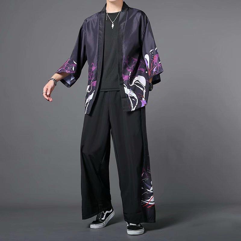 Product Introduction of Shirt three-piece set, summer casual sunscreen half-sleeve old-fashioned shirt set, unisex Menswear Overalls 12