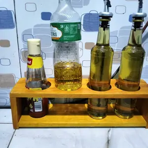 Rak Botol Kayu Tempat Naruh Botol Sirup DLL 3-5 Lubang Kayu Solid Diameter 7cm Kitchenware Dapur Tampilan Alami
