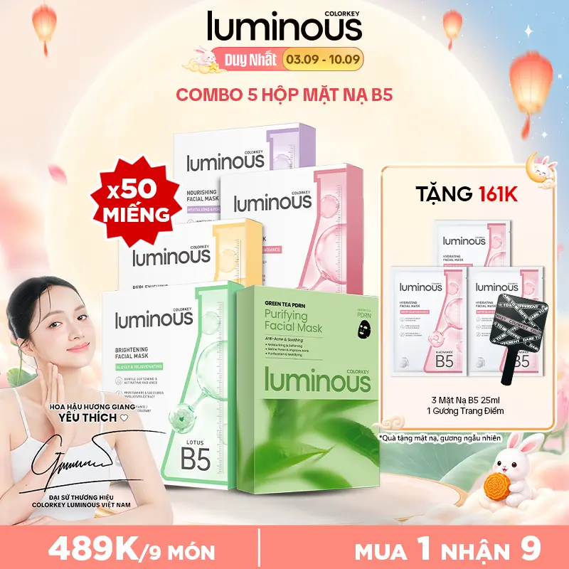 COMBO 5 HỘP Mặt Nạ Giấy COLORKEY LUMINOUS Hỗ Trợ Cấp Ẩm Làn Da, 10 miếng/hộp