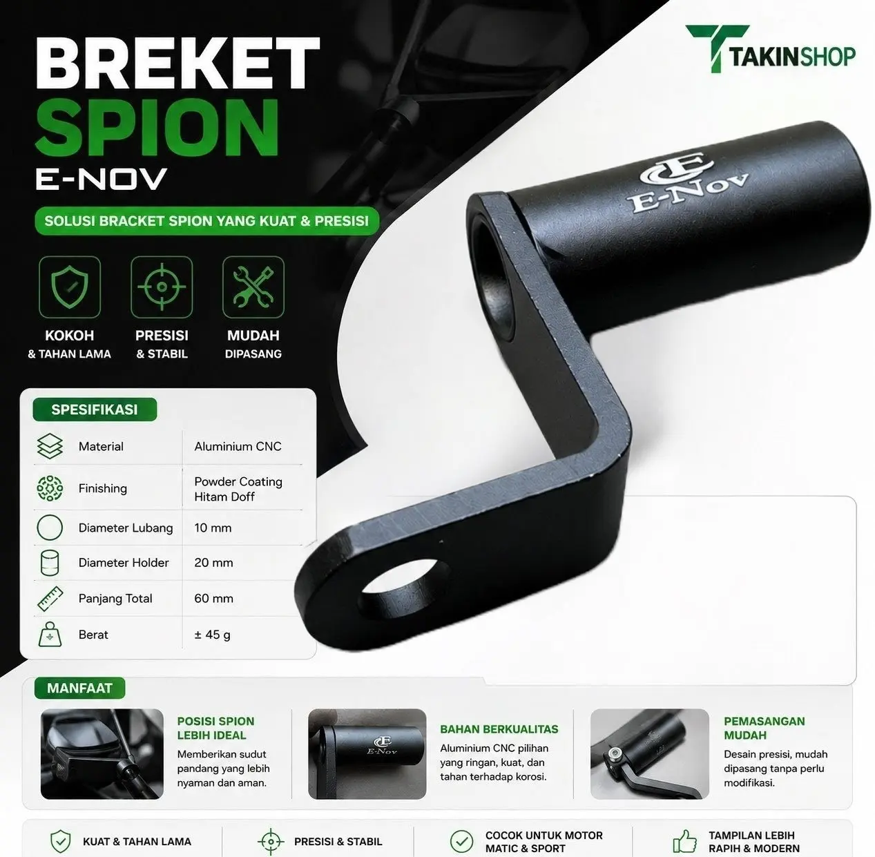 Breket Spion Holder Hp E-Nov / Brecket Dudukan Tambahan Holder Spion Hp E-Nov
