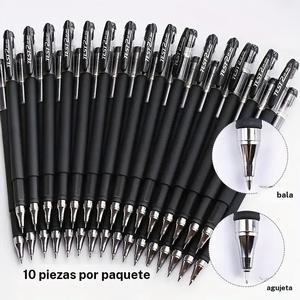 10pcs Plumas de gel de diseño clásico, Tinta neutra con relleno azul, Punta de bala de 0.5mm, Suministros escolares de oficina, Accesorios kawaii