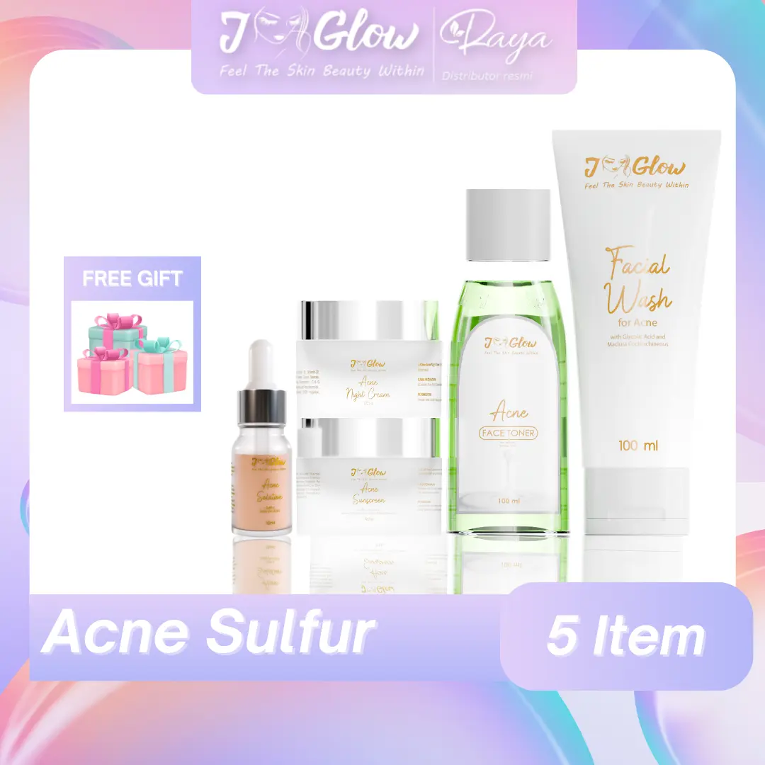 Jglow Skincare Paket Extra Acne Sulfur Whitening Perawatan Pembersih Wajah Jerawat Berjerawat Berminyak  Pencerah  Muka Hitam
