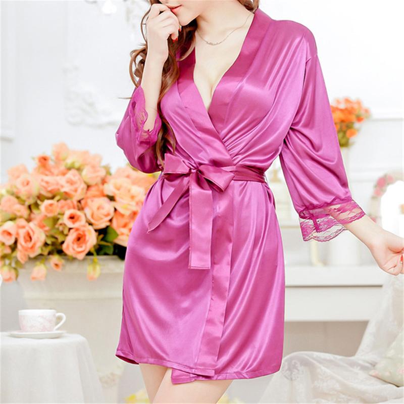 Product Introduction of Hot Women Sexy Faux Satin Lace Silk Underwear Lingerie Nightdress Sleepwear Robe 29