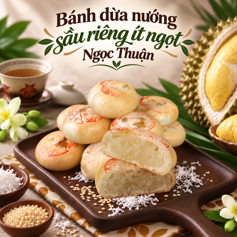 Bánh Dừa Nướng Sầu Riêng Ít Ngọt Mềm Dẻo Nhân Dừa Non Ngọc Thuận 400g