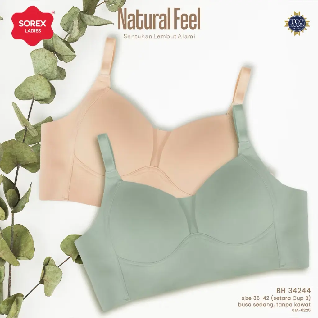 Bra Sorex 34244 Bra Exclusive Natural Feel Busa Tanpa Kawat Kait 3 Setara Cup B Cup 3/4 Bra