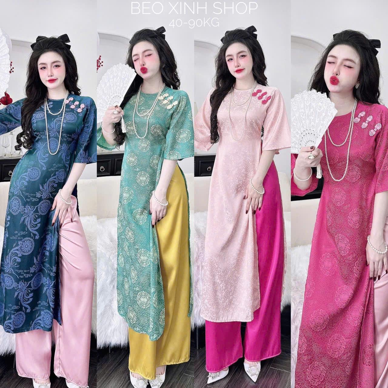[Tết 2026] Áo Dài Cách Tân Phối Nơ Vải Gấm 2 Da Cao Cấp Quần Vải Latin 40-95Kg Nữ Women Dress Voan - A.1736
