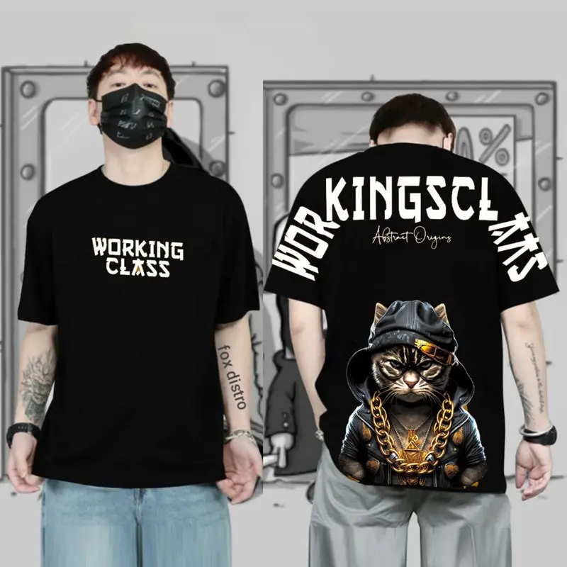 Tshirt kaos distro terkeren Motif Kucing Working class katun combed terlaris terbaru 2024 cowok dan cewek Baju Unisex Lembut 0