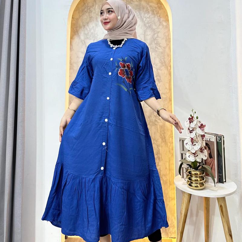DASTER DRESS WANITA | Daster Wanita Polos Lengan 3/4 Rayon Premium Adem Nyaman Jatuh LD 110cm Busui Kancing Bumil Rampel Bawah Santai 8