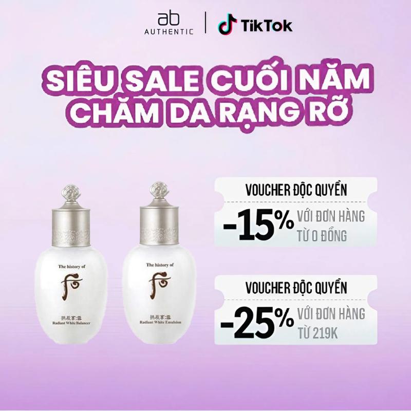 Cặp Nước Hoa Hồng và sữa dưỡng Whoo trắng mờ thâm nám tàn nhang Radiant White 20ml - AB Authentic