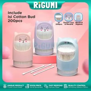 Tempat Cotton Bud Telinga Karakter Kucing Lucu Termasuk Isi 200 Pcs Mini Estetik Travel Size Portable