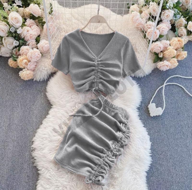 SETELAN ANAK PEREMPUAN (code5587) ATASAN V NECK TALI SERUT & MINI SKIRT TALI SERUT SIZE 1 - 5 tahun 1