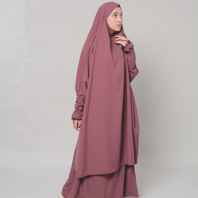 French Khimar tangan Renda syari Bahan Wolfis Malebbii Wardrobe hitam jilbab muslim  panjang  karet instan 2
