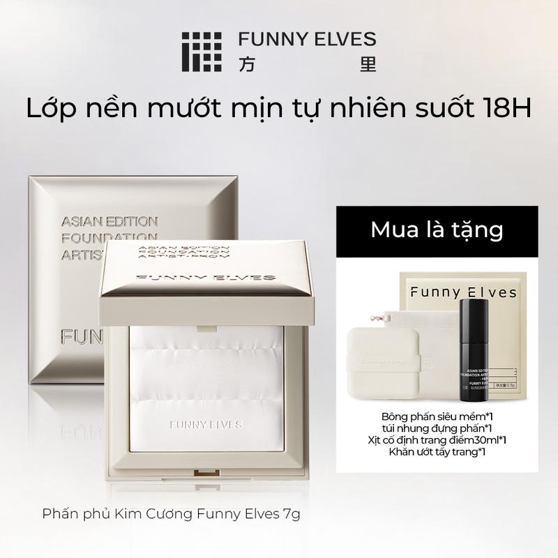 FunnyElves phấn phủ Kim Cương 7g siêu mỏng nhẹ tự nhiên, bám nền, phù hợp với mọi loại da MUA 1 TẶNG 2 Tặng kèm 1 xịt cố định trang điểm 30ml +1 Khăn ướt tấy trang.ZB