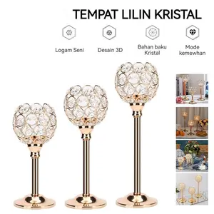 (COD) 3 Tinggi Tempat Lilin Kristal Dekorasi Kreatif Perhiasan Kristal Emas Perhiasan Rumah Dekorasi Pencahayaan Pesta Makan Malam Lilin Alat Peraga Pernikahan
