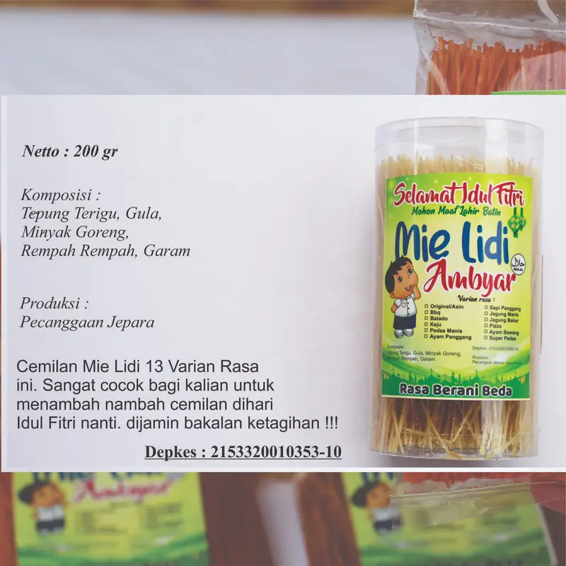 Mie Lidi GEPENG 200gr/mielidi/miegepeng/milidimurah /Jajanan/mielidienak /lidian/mielidigurih/lidian 7