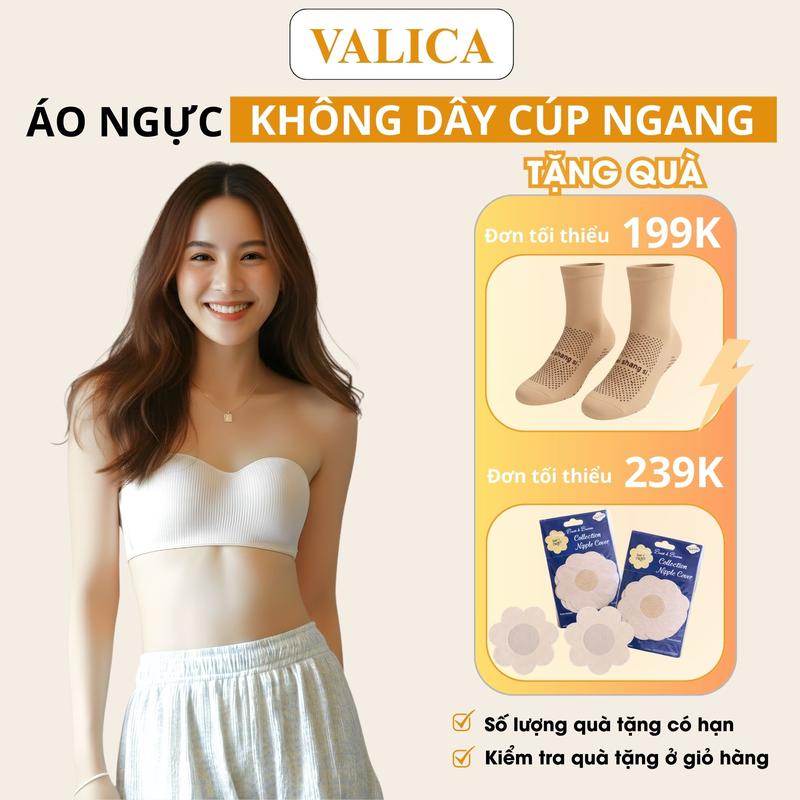 Áo ngực không dây cúp ngang mút mỏng - Áo lót nữ không gọng chất cotton mềm mịn 3 nấc cài VALICA A630 Bra Cúp Ngực 3 màu Xanh Đen Trắng Women Voi chỉ giặt tay giặt bằng nước lạnh