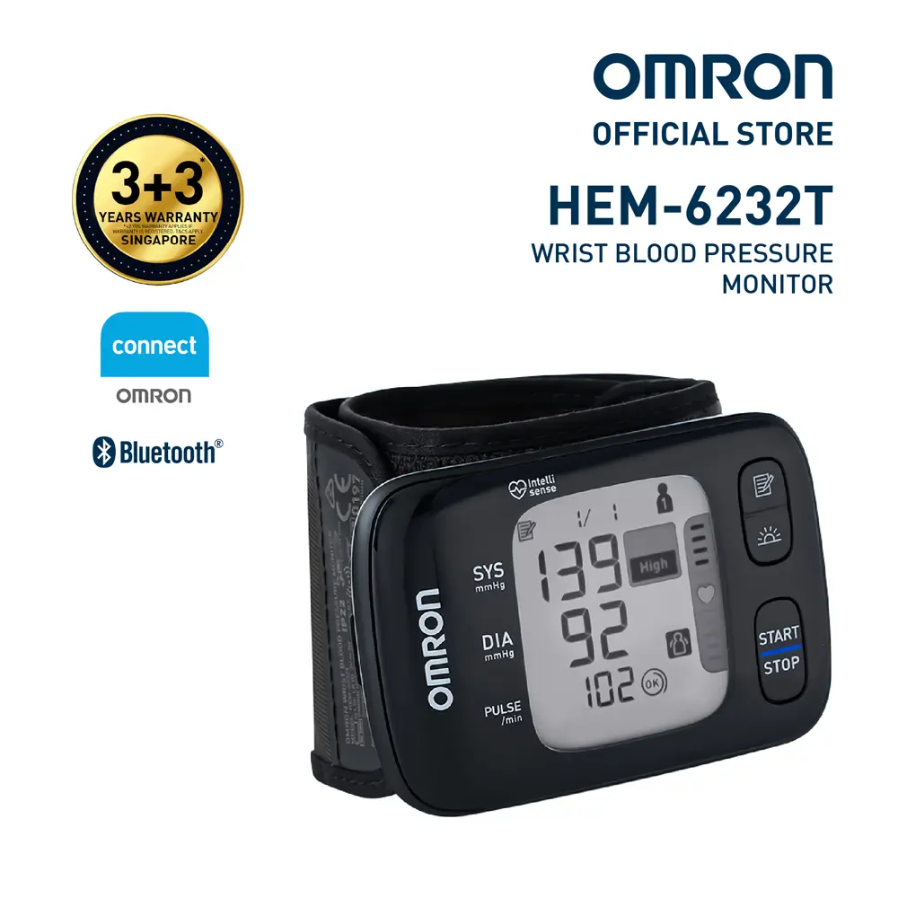 Omron Connected Wrist Blood Pressure Monitor HEM-6232T (3+3 years warranty)