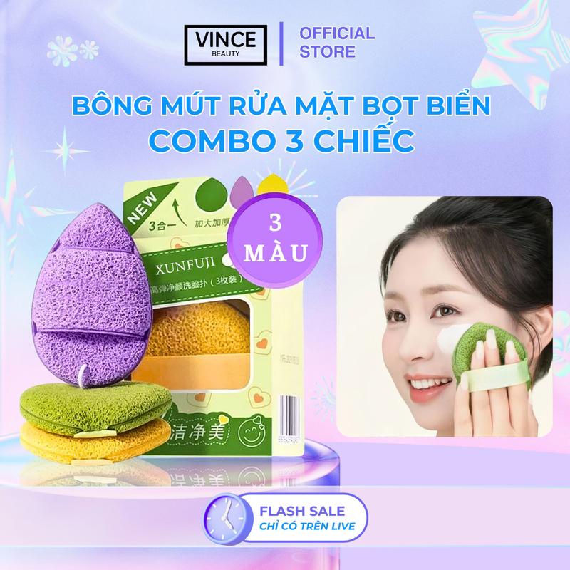 Bông Mút Rửa Mặt Bọt Biển Hình Giọt Nước Vàng Xanh Lá Tím Kích Thước 15mm Làm Sạch Sâu Da Mặt - Vincestore