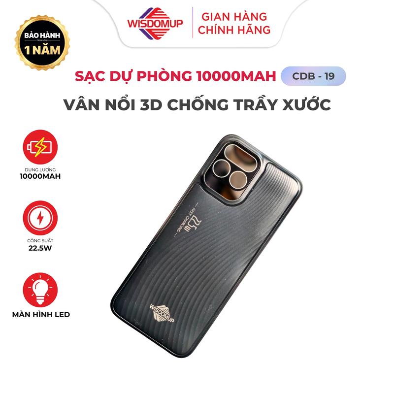 WISDOMUP Sạc dự phòng CDB-19 sạc nhanh 22.5W, 3 màn hình hiển thị, dung lượng 10000mAh