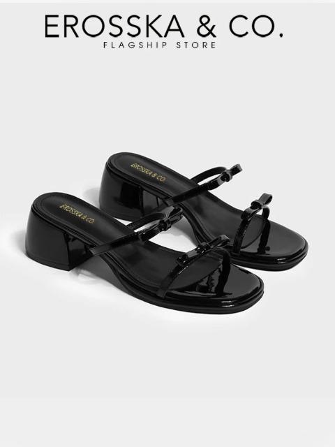   EROSSKA  - Dép cao gót nữ quai nơ ngang mũi vuông thời trang cao 5cm có hộp giày fullbox- EM129 