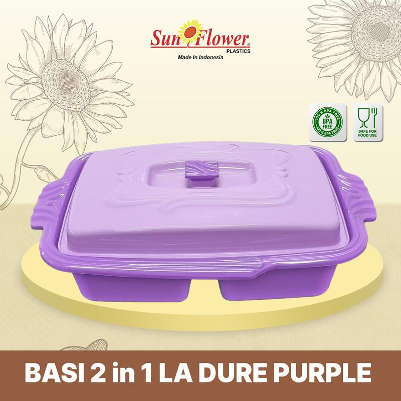 Tempat Sayur dan Lauk 2 in 1 / Basi Tutup Segi La Dure / Basi 2 in 1 Plastik Wadah 3
