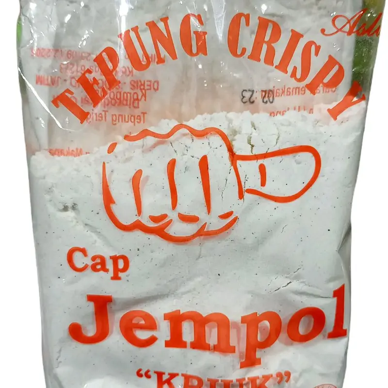 Tepung jempol  crispy adalah tepung serbaguna yang memiliki rasa enak dan renyah . Tepung ini dikelola dengan menggunakan bahan dasar tepung terigu yang dicampur dengan resep rahasia sehingga menjadi tepung serbaguna yang enak  . 0