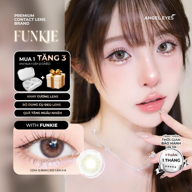  Kính áp tròng xám tây tự nhiên Funkie thương hiệu Angel Eyes | Lens cận màu xám đường kính nhỏ GDia 12.8mm có độ cận 0-8  Có độ cận lệch  