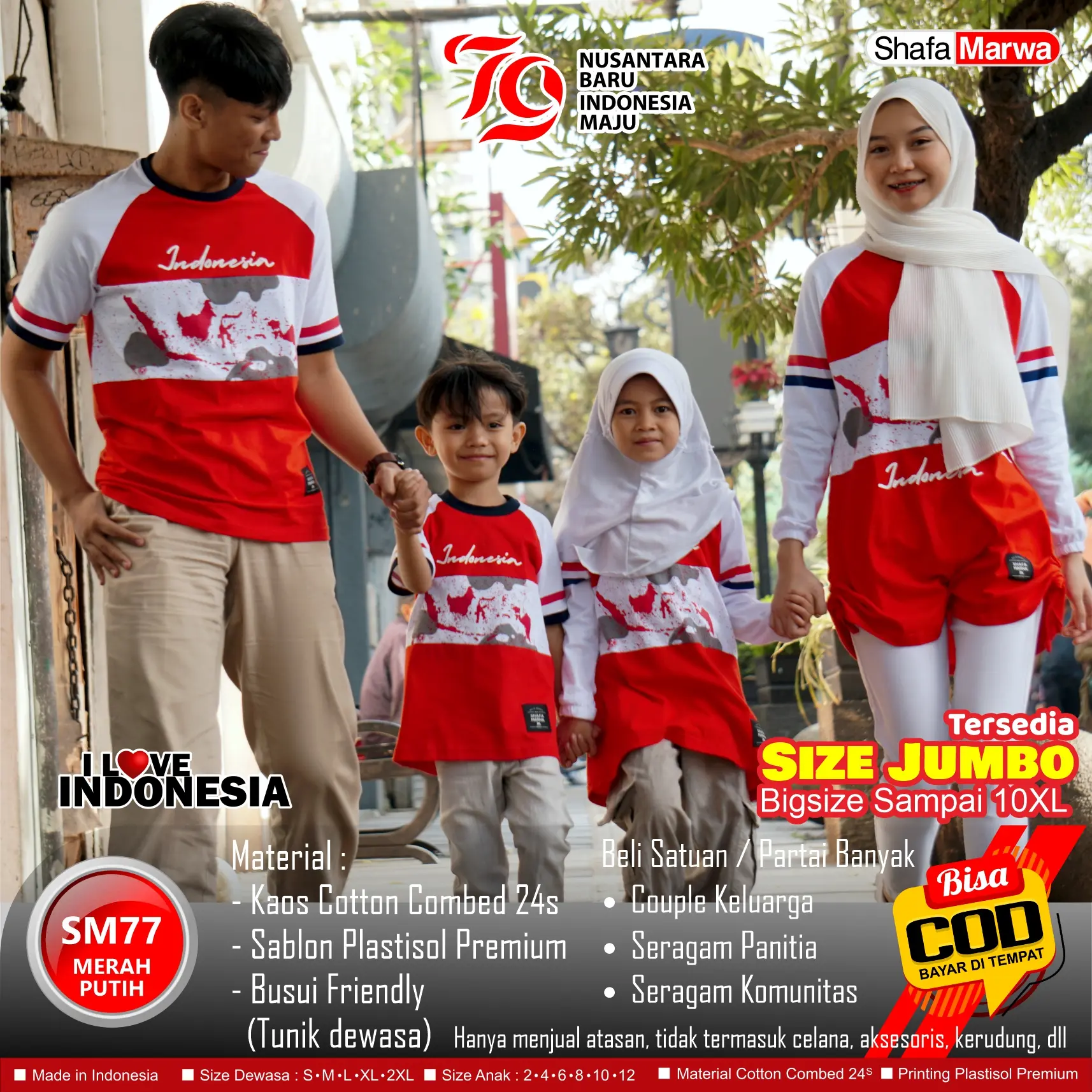 Shafamarwa Baju Merah Putih Agustusan - Kaos Seragam Couple Edisi Kemerdekaan 17 Agustus SM77